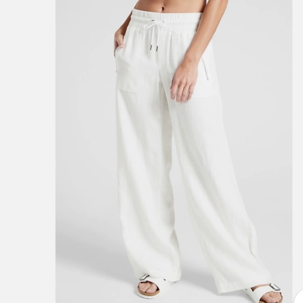 Athleta Classic White linen “Cabo” Pants sz 8